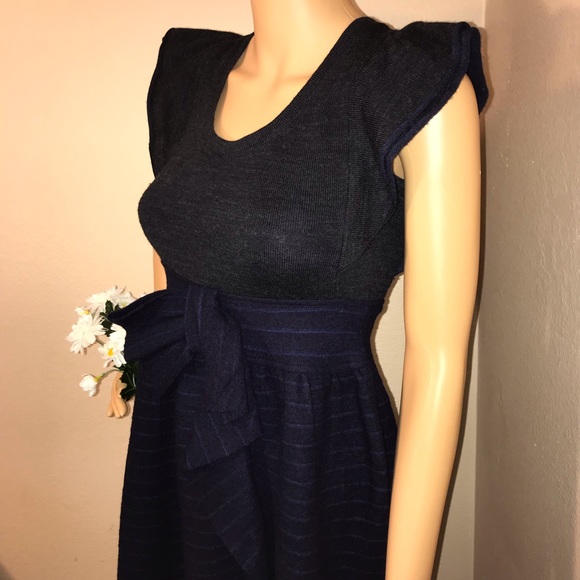 Moth Wool Blend Flutter Ruffle Sleeve Sweater Tie Front Bow Dress - Picture 4 of 11